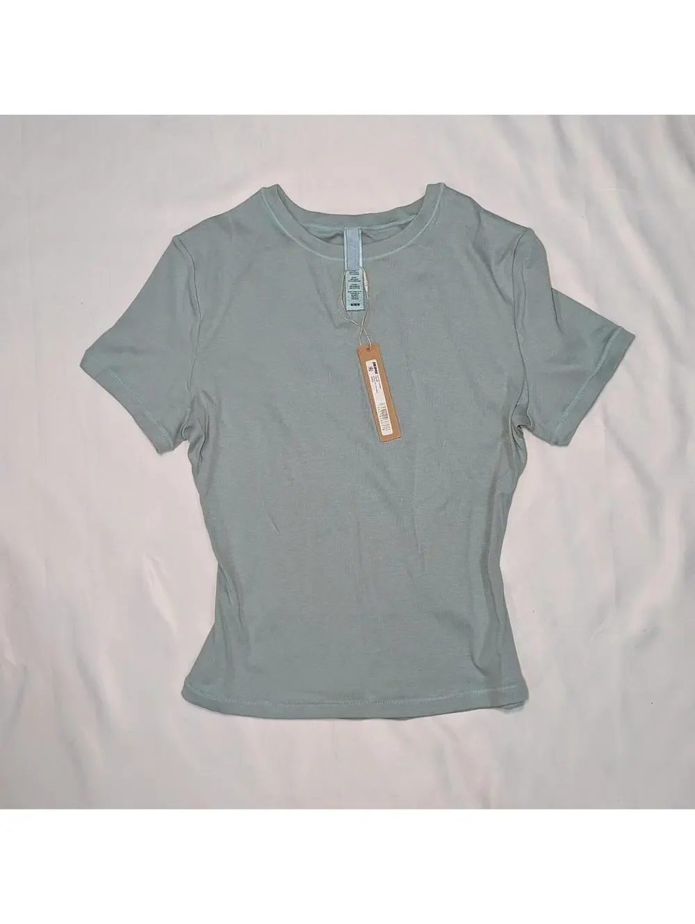 SKIMS Cotton Jersey T-Shirt Mineral Blue Women's M NWT Stretch Crew Neck Kim K - Picture 3 of 5